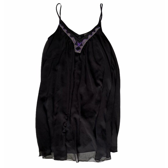 Express Womens XS Black Spaghetti Strap Sheer/Lined Short Dress Flowy Beaded - Picture 1 of 7